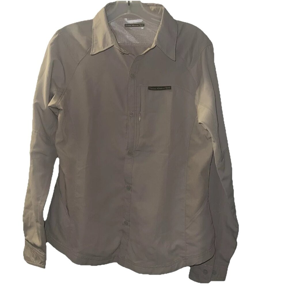 Overseas Adventure Shirt‎ Vented Women's Sz M Long Sleeve Button-Down Tan hike